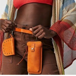 Free People Change Me Up Leather Crossbody Belt Travel Bag  BLUE Leather,